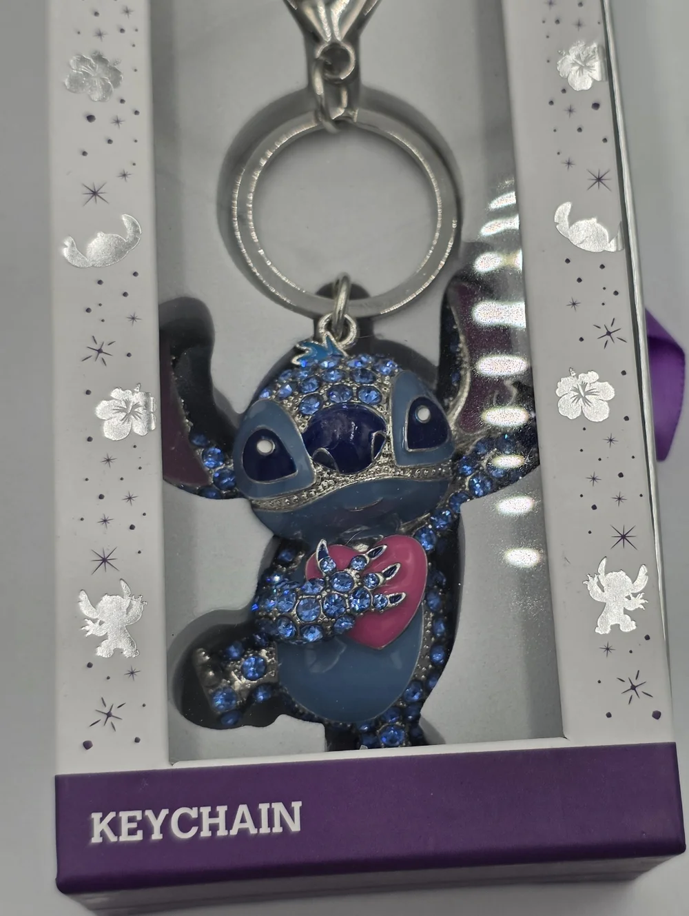 Disney‎ Lilo & Stitch Blue Rhinestone Heart Keychain Bag Charm New in Box